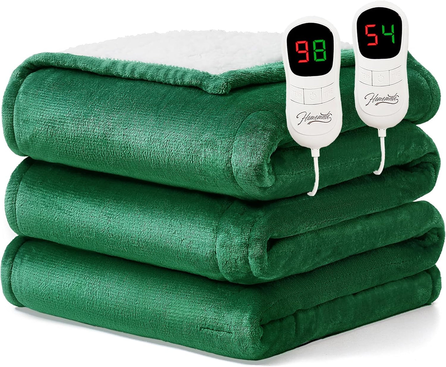 Homemate Heated Blanket Electric Throw - 50"x60" Heating Blanket Throw 1/2/4/6/8 Hours Auto-Off 10 Heat Level Over-Heat Protection Flannel Sherpa ETL Certification
