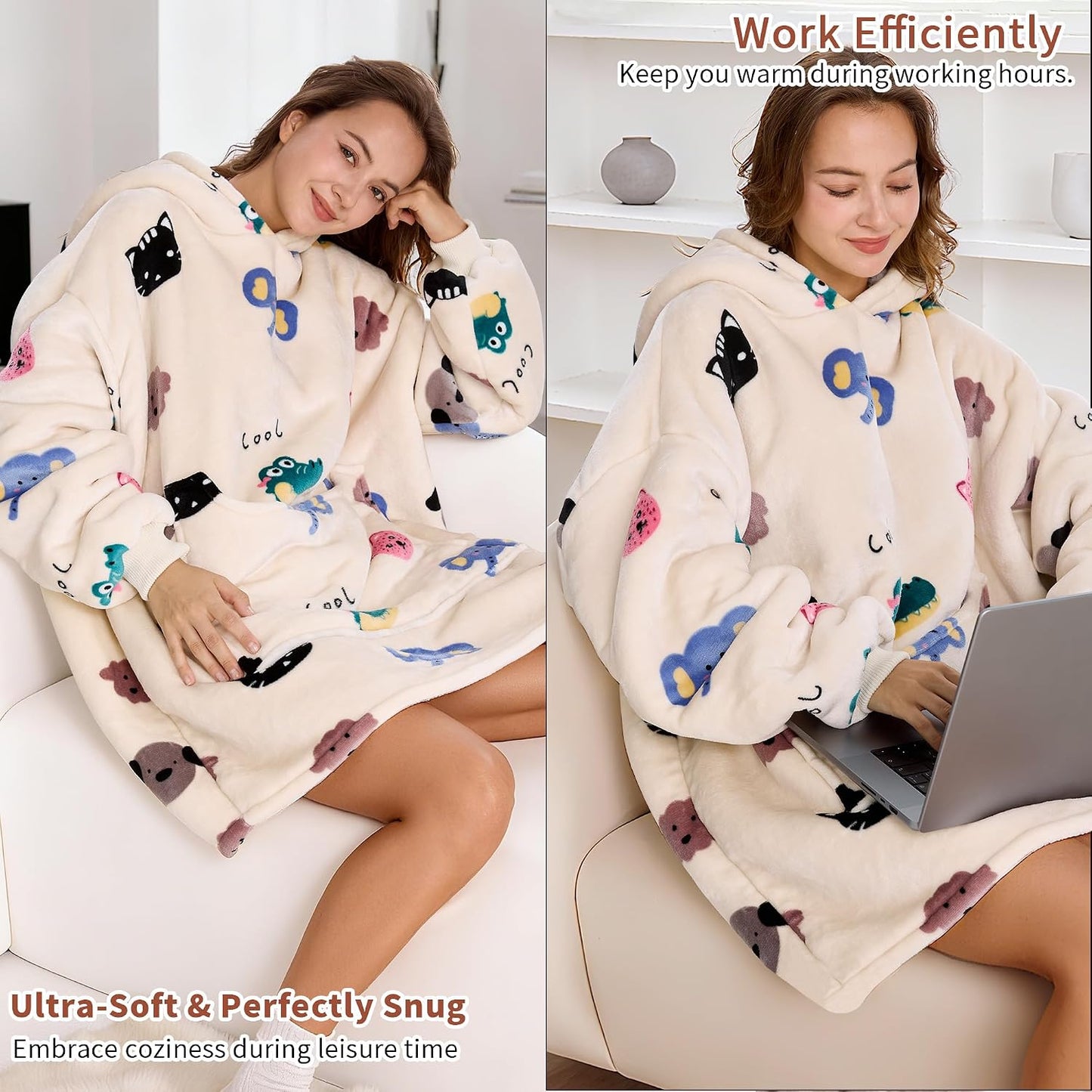 Aemilas Wearable Blanket Hoodie - Warm Sherpa Blanket Sweatshirt as Gifts for Adult Women Mom Men, One Size Fits All