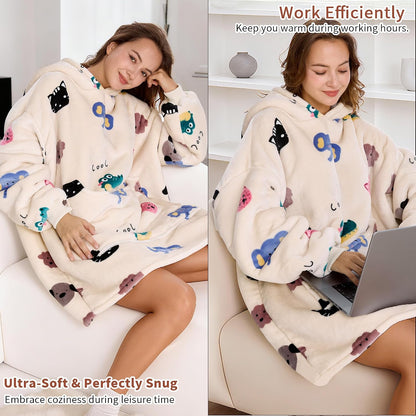 Aemilas Wearable Blanket Hoodie - Warm Sherpa Blanket Sweatshirt as Gifts for Adult Women Mom Men, One Size Fits All