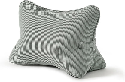 Pat. Pend. Corduroy Lumbar Support Back Pillow for Watching TV, Reading & Gaming, Ergonomic Triangle Support Cushion for Sofa, Armchair & Bed Sitting, Removable Washable Cover, Beige Gray