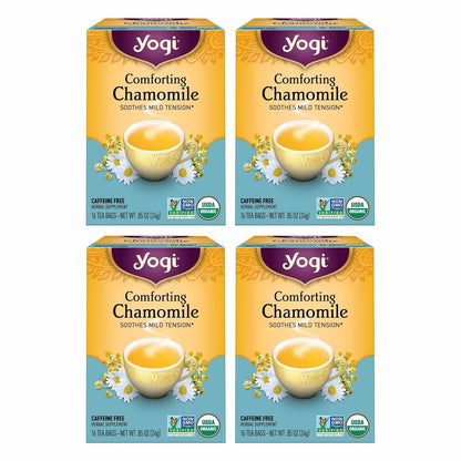 Yogi Tea Comforting Chamomile Tea - 16 Tea Bags per Pack (4 Packs) - Organic Chamomile Tea Bags - Supports a Good Night's Sleep & Occasional Stomach Discomfort - Made from Organic Chamomile Flower