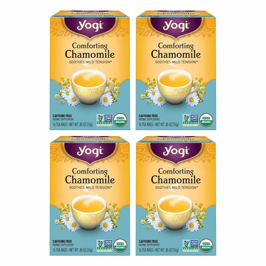 Yogi Tea Comforting Chamomile Tea - 16 Tea Bags per Pack (4 Packs) - Organic Chamomile Tea Bags - Supports a Good Night's Sleep & Occasional Stomach Discomfort - Made from Organic Chamomile Flower