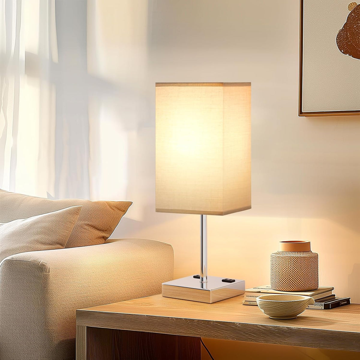 Touch Bedside Table Lamp for Bedroom - Dimmable, USB C+A, 2 AC Outlets