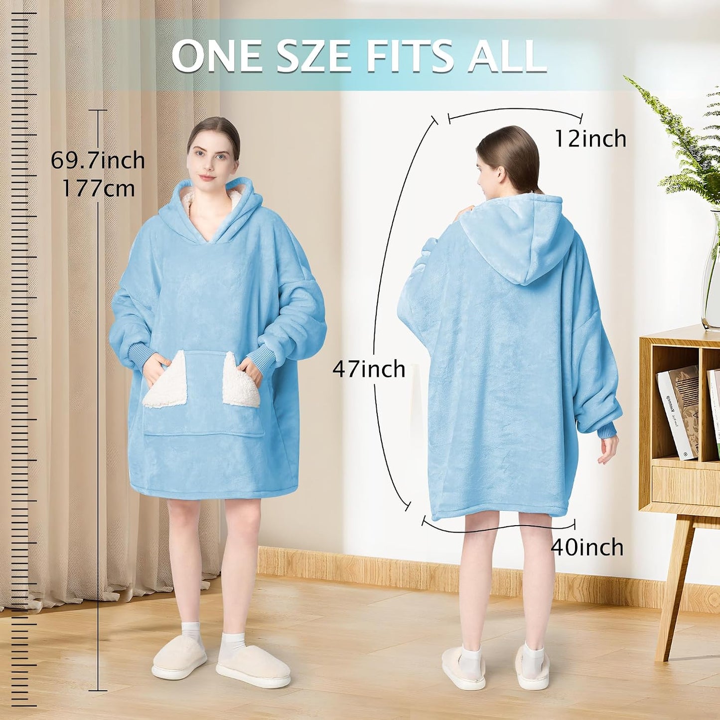 Touchat Wearable Blanket Hoodie, Oversized Sherpa Blanket Sweatshirt with Hood Pocket and Sleeves, Super Soft Warm Plush Hooded Blanket for Adult Women Men, One Size Fits All (Pink)