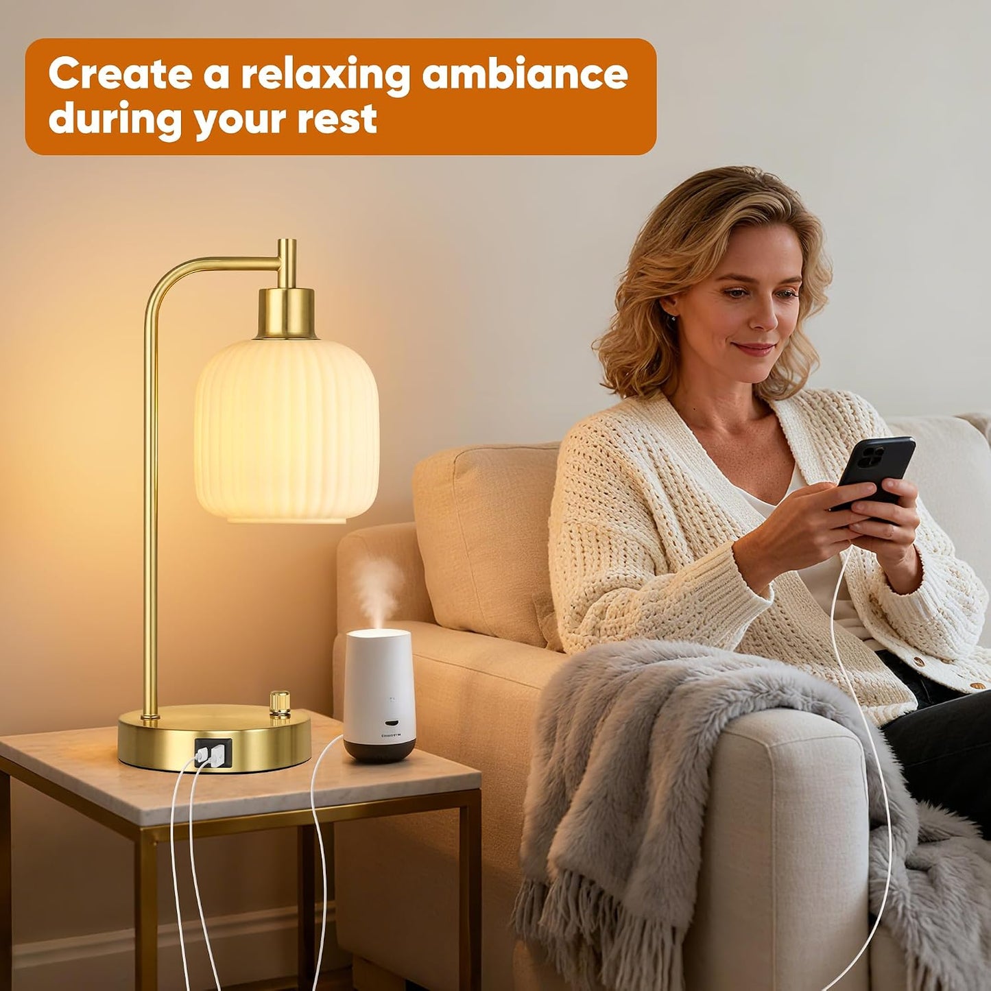 QiMH Industrial Table Lamp for Bedroom Set of 2, Green Glass Beside Lamp with USB A&C Ports, Stepless Dimmable Gold Lamps, Nightstand Lamps for Living Room, Office, Home Decor(Bulb Included)