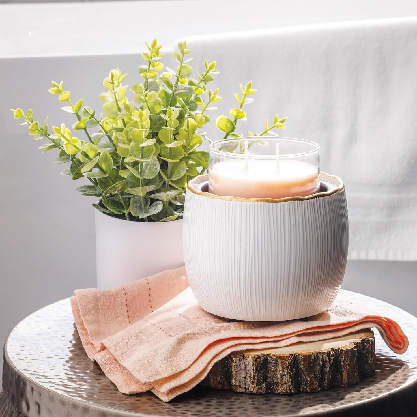 Candle Warmers ETC. Illumination Fragrance Warmer- Light-Up Warmer for Warming Scented Candle Wax Melts and Tarts or to Freshen Room, White Harmony