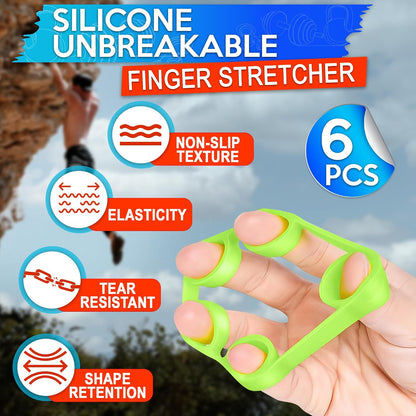 6Pcs Finger Extension Bands - Finger Stretcher Exerciser Silicone Grip Strengthener, 3 Resistance Levels, Ergonomic Hand Exerciser with Shape-Retention, Tear-Resistant Comfort Grip for Hand Recovery