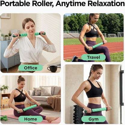 Muscle Roller Massage Roller Stick- Deep Tissue Fascia Blaster for Myofascial Pain Relief, Lymphatic Drainage & Body Sculpting, Handheld Physical Therapy & Recovery Tool (Pink black-18 inch)