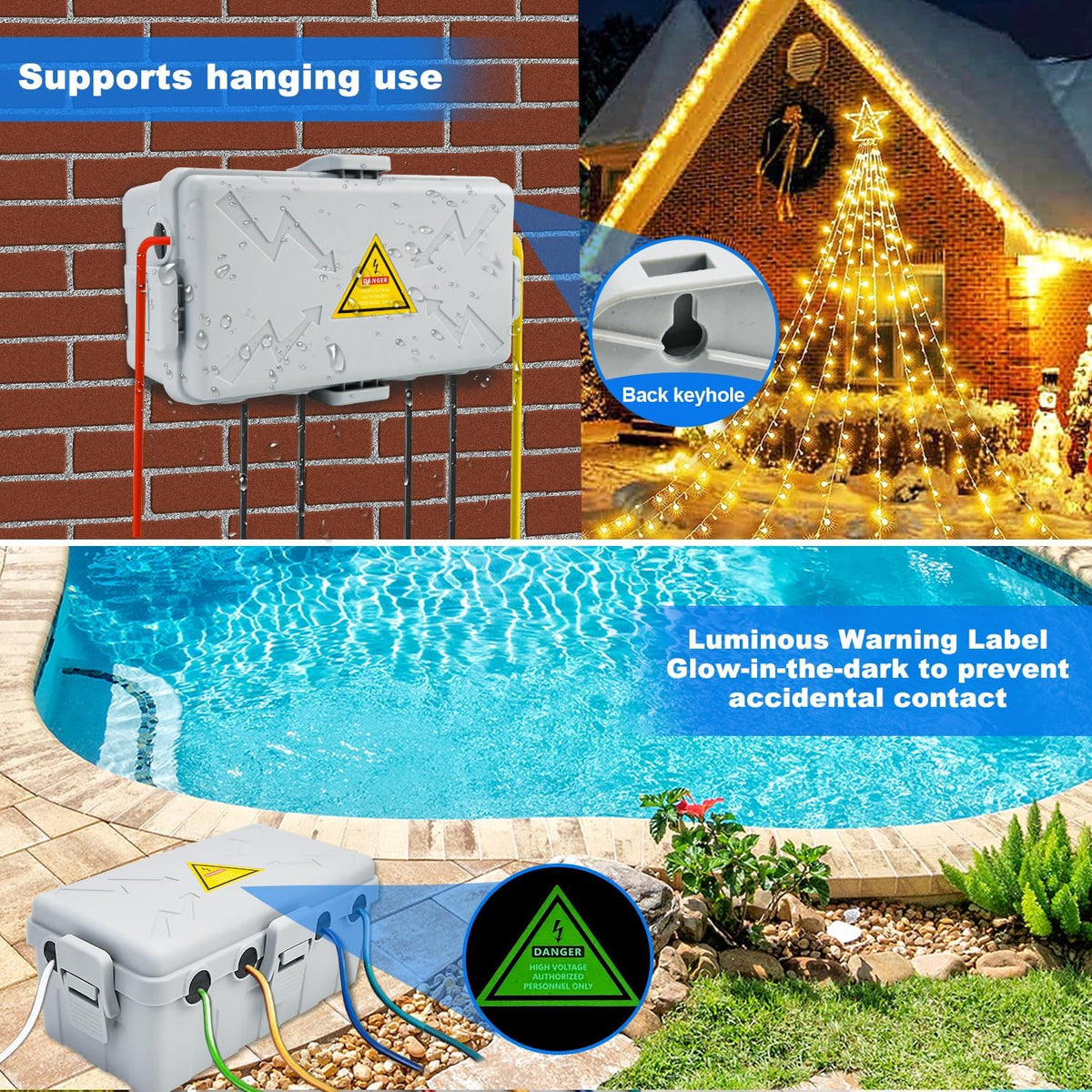 Hrensaw Large Outdoor Electrical Box Waterproof(12.5x8.5x5inch),IP54 Waterproof Outdoor Outlet Covers,Weatherproof Extension Cord Covers Protect Outlet,Plug,Timer,Power Strip,Holiday Light,Black
