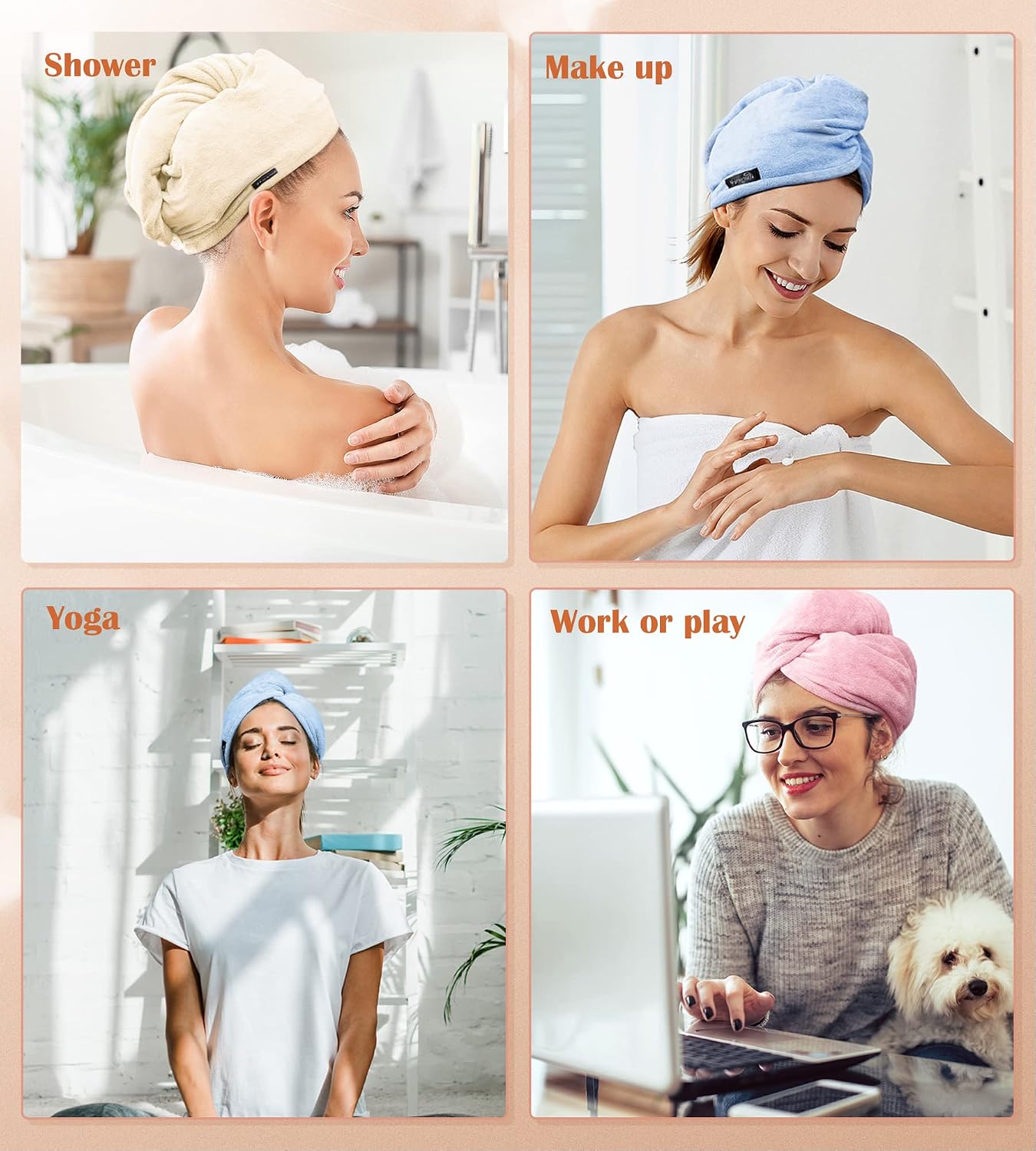 POPCHOSE Microfiber Hair Towel Wrap, 3 Pack Fast Drying Hair Turban, Stocking Stuffers for Women, Soft Ultra Absorbent, No Frizz Hair Wrap Towels for Women Wet Hair, Curly, Longer, Thicker Hair