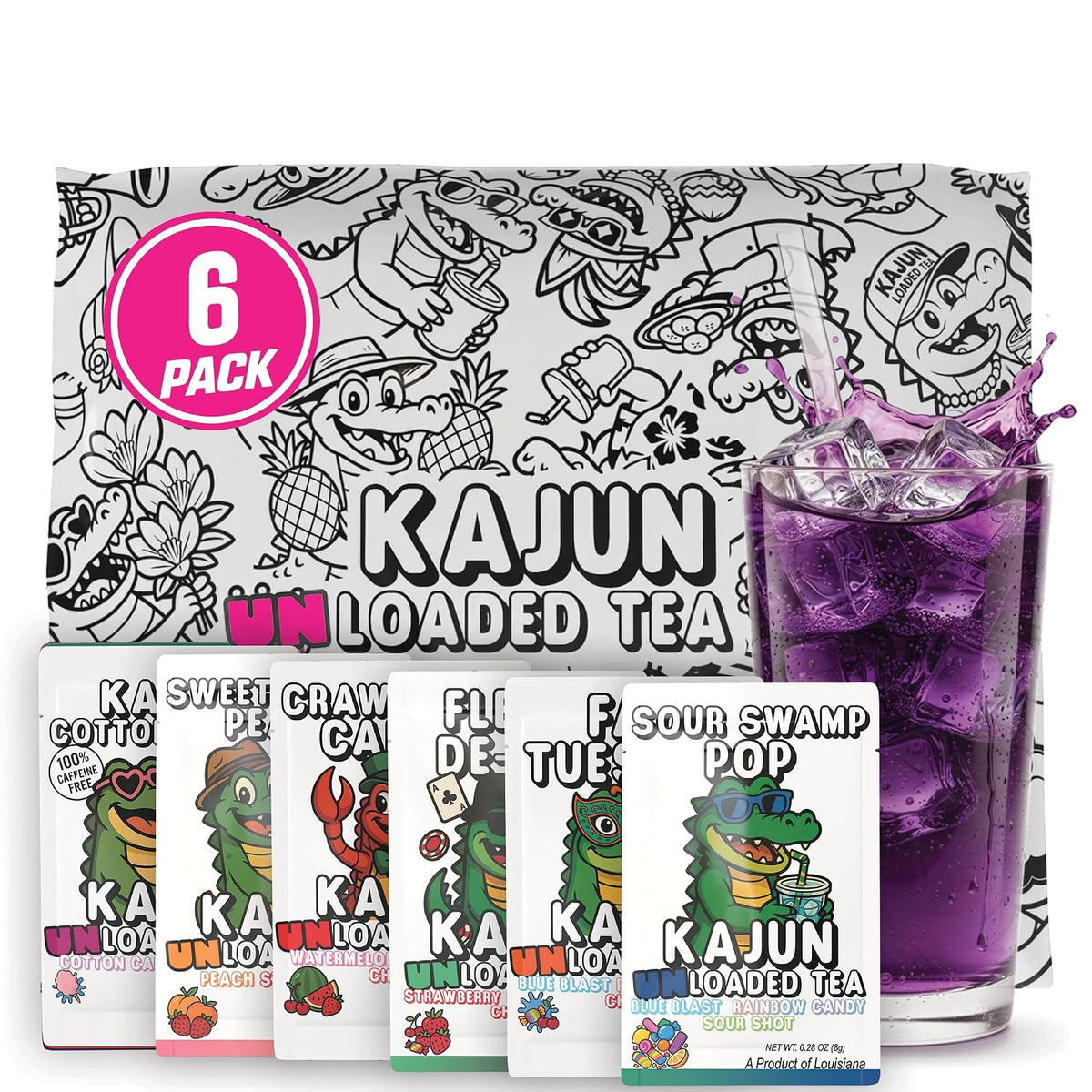 Kajun Loaded Tea Packets – Caffeine Free UNLoaded Tea Variety 6 Pack Bundle