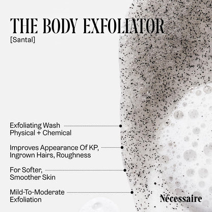 Nécessaire The Body Exfoliator. Eucalyptus. AHA/BHA/PHA. Resurface Skin. Smooth KP and Rough Patches. Hypoallergenic. Dermatologist-Tested. 180 ml / 6.1 fl oz