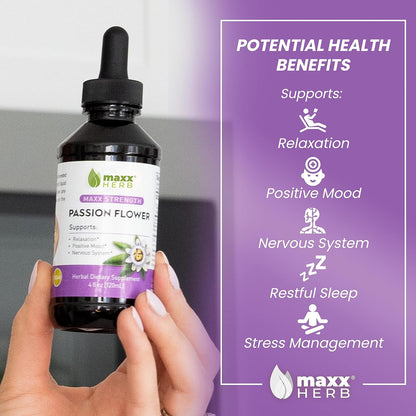 Maxx Herb Passion Flower Extract - Max Strength Passion-Flower Liquid Absorbs Better Than Capsules, for Relaxation and Stress Relief, Alcohol-Free - 4 Oz Bottle (60 Servings)
