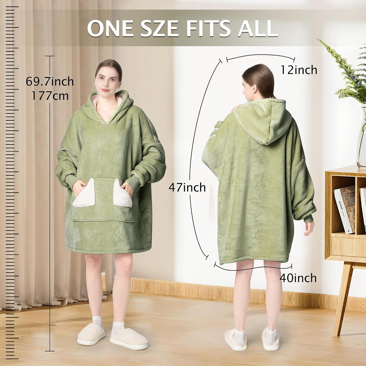 Touchat Wearable Blanket Hoodie, Oversized Sherpa Blanket Sweatshirt with Hood Pocket and Sleeves, Super Soft Warm Plush Hooded Blanket for Adult Women Men, One Size Fits All (Pink)