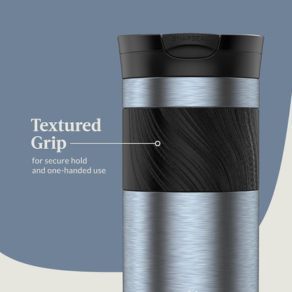 Contigo SNAPSEAL Insulated Stainless Steel Travel Mug with Grip 20oz. Blue Corn Transparent Satin & Midnight Berry