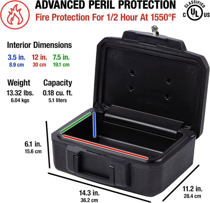SentrySafe Fireproof Safe Box with Key Lock, Chest Safe with Carrying Handle to Secure Money, Jewelry, Documents, 0.25 Cubic Feet, 6.3 x 15.3 x 12.1 Inches, 1160