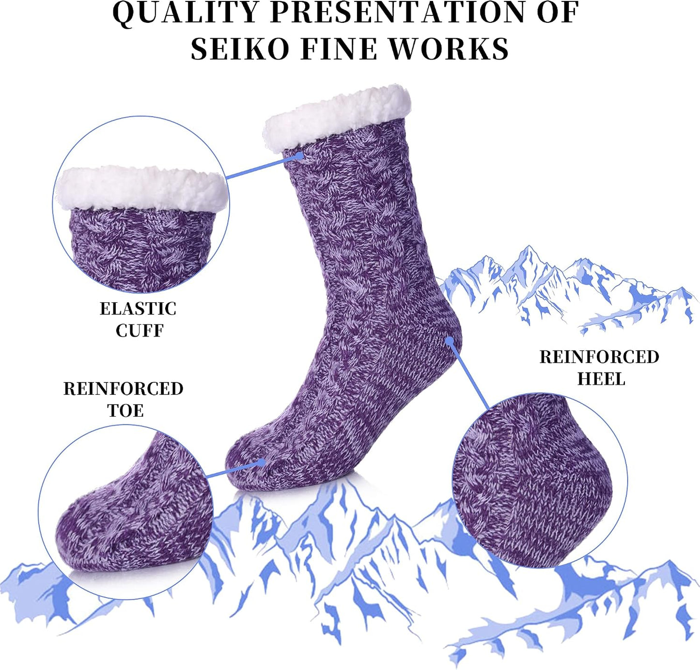 SDBING Women's Winter Super Soft Warm Cozy Fleece Lined Fuzzy Slipper Socks with Grippers