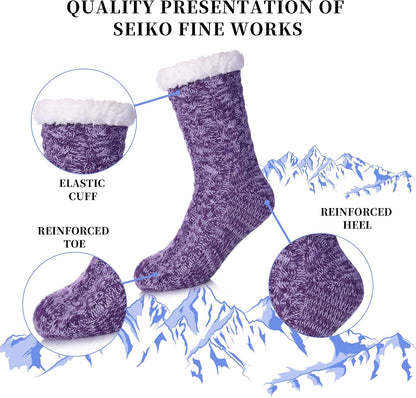 SDBING Women's Winter Super Soft Warm Cozy Fleece Lined Fuzzy Slipper Socks with Grippers