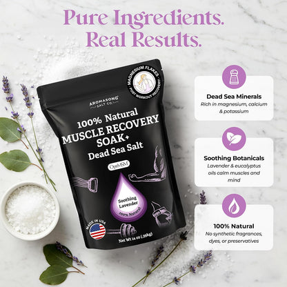 Aromasong Muscle Recovery Bath Soak - Enriched with Dead Sea Salt, OptiMSM, Magnesium Flakes & Essential Oils | Pain Relief Bath Soak for Post-Workout Soreness | Made in USA, 14 oz Bag