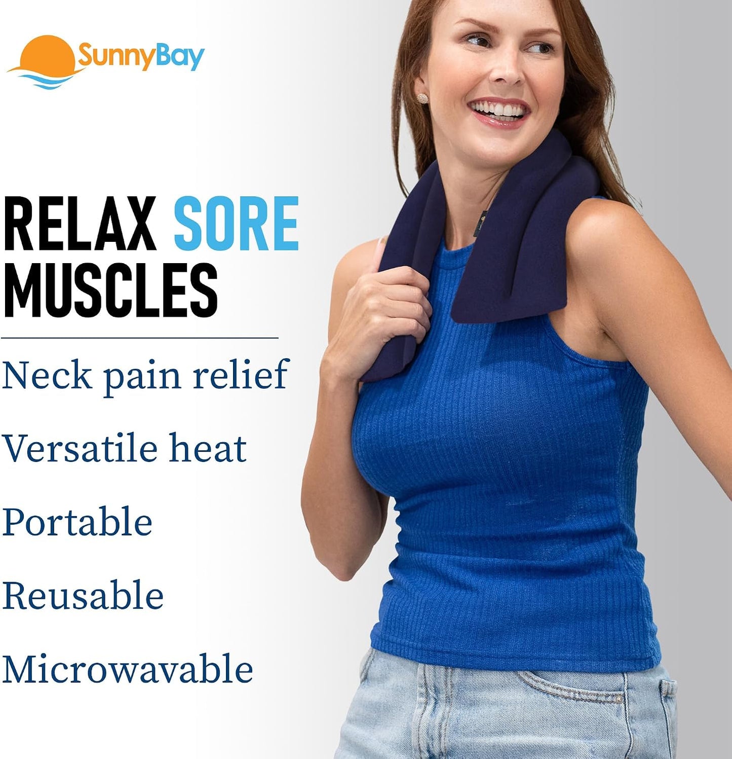 SunnyBay Microwavable Heating Pad for Neck and Shoulder, Heated Neck Wrap, Microwave Heat Pad, Weighted Beanbag Moist Hot or Cold Compress, 2.2 lbs, 26x4 Inches, Navy Blue