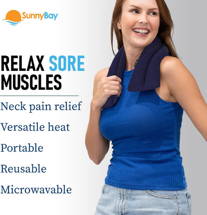 SunnyBay Microwavable Heating Pad for Neck and Shoulder, Heated Neck Wrap, Microwave Heat Pad, Weighted Beanbag Moist Hot or Cold Compress, 2.2 lbs, 26x4 Inches, Navy Blue