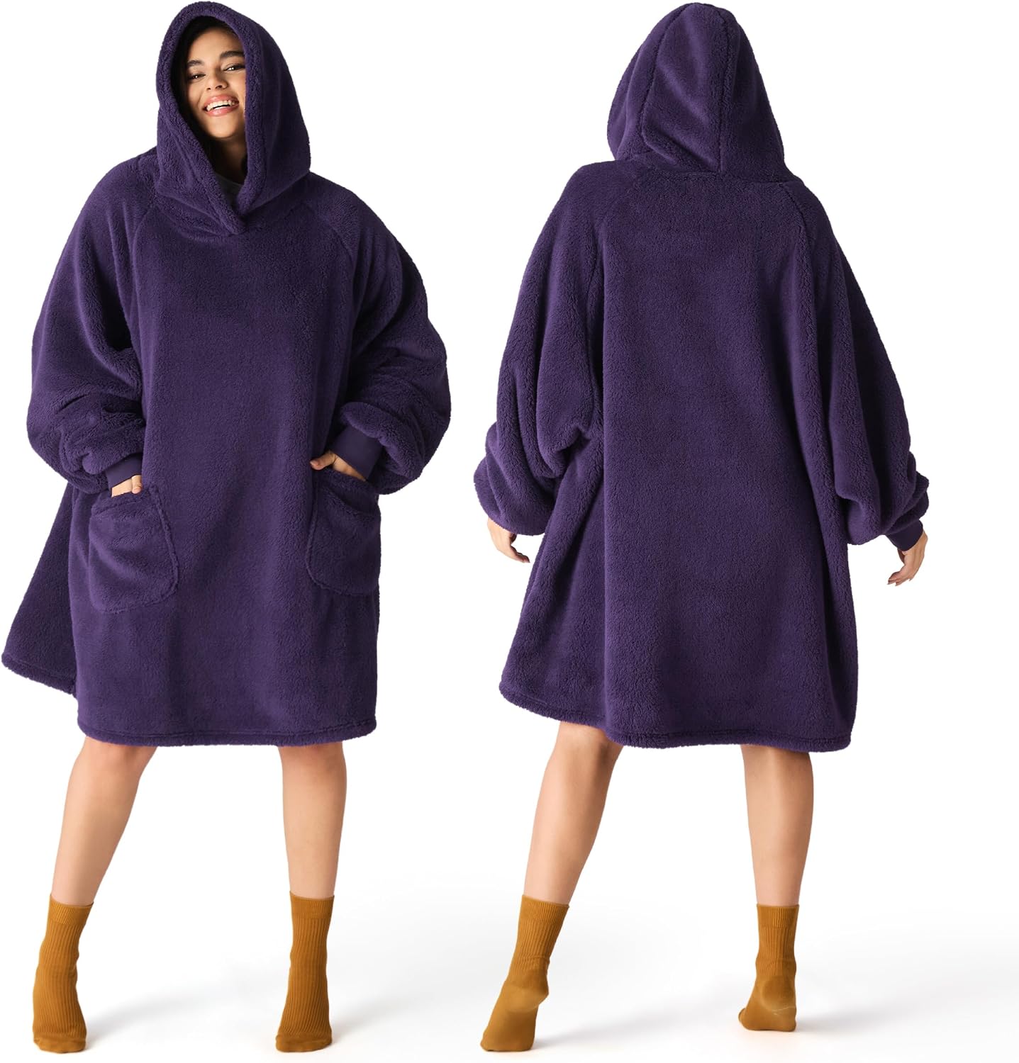 Bedsure Wearable Blanket Hoodies, Blanket Hoodie as Mothers Day Birthday Gifts for Mom Women, Warm Cozy Soft Sweatshirt Hooded Blankets for Women Men Adults, Grey, Standard