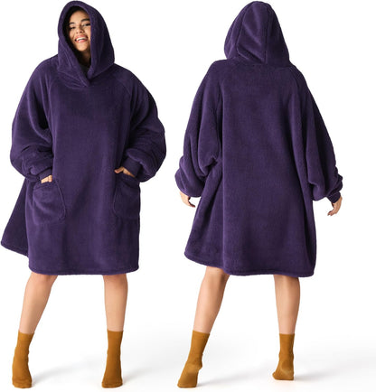 Bedsure Wearable Blanket Hoodies, Blanket Hoodie as Mothers Day Birthday Gifts for Mom Women, Warm Cozy Soft Sweatshirt Hooded Blankets for Women Men Adults, Grey, Standard