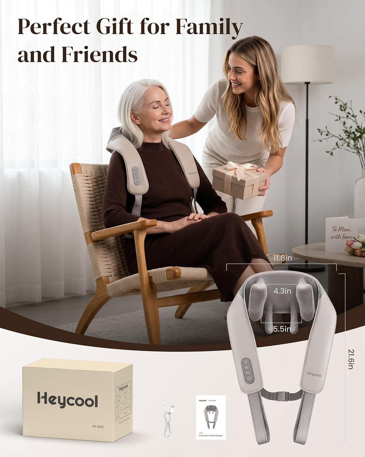 Heycool Cordless Neck and Shoulder Massager with Heat, FSA Eligible HSA