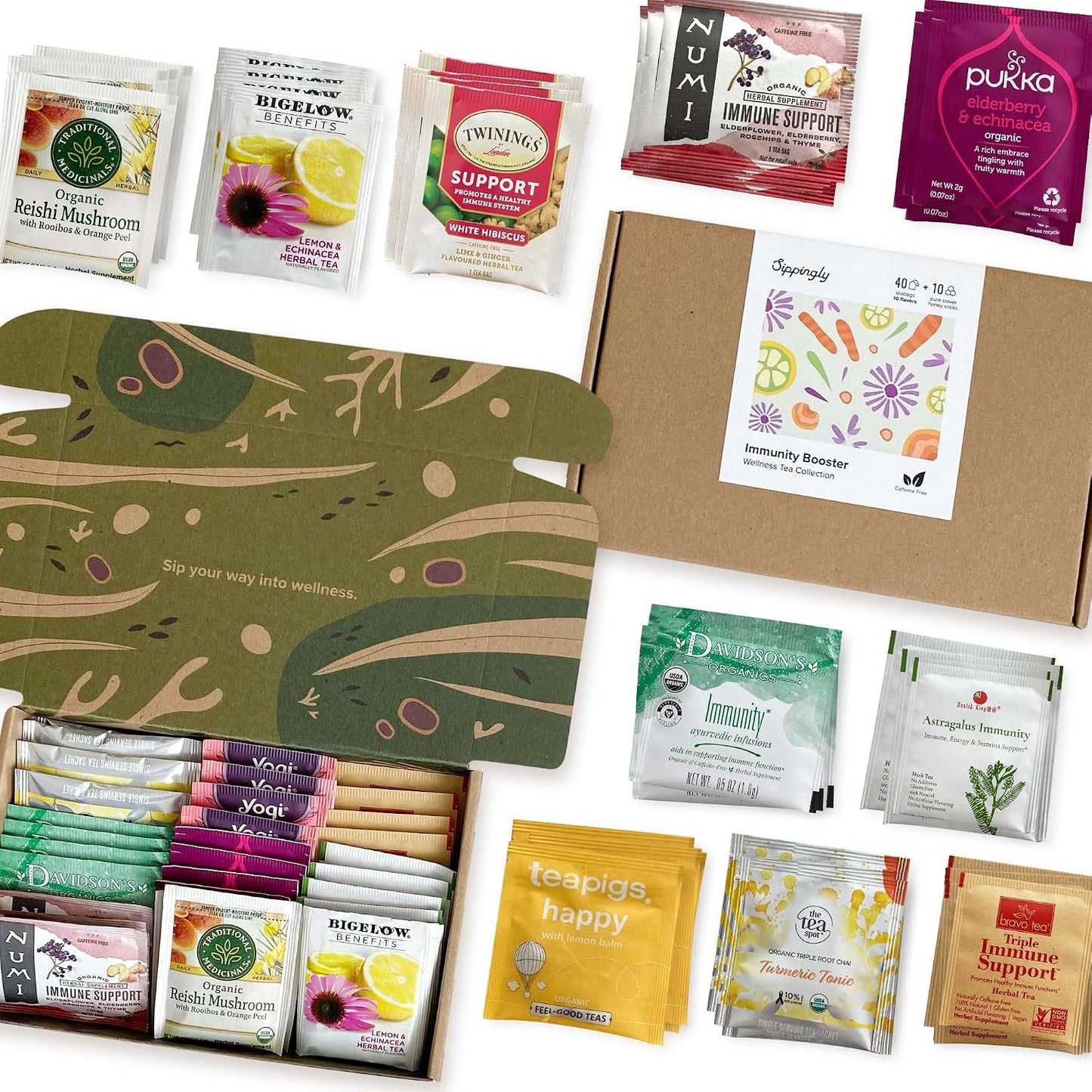 Sippingly Night Time Tea Sampler – 40 Herbal Teas – 10 Flavors from Top Brands – Chamomile, Lavender, Passionflower – Perfect Relaxation & Calm Support – Ideal Wellness Gift – Kosher, Gluten-Free