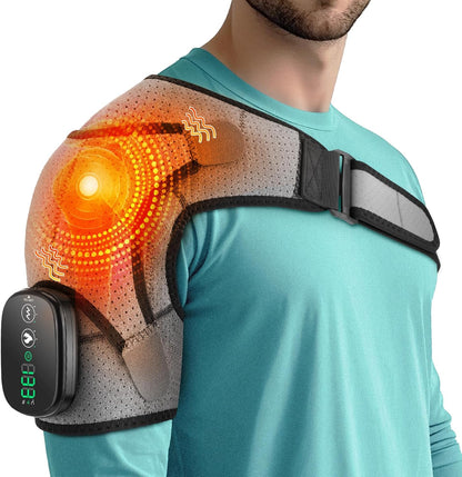 Cordless Shoulder Heating Pad, Shoulder Massager for Pain Relief Deep Tissue, Heated Shoulder Wrap with Massage, Heated Shoulder Brace for Rotator Cuff(Gray)