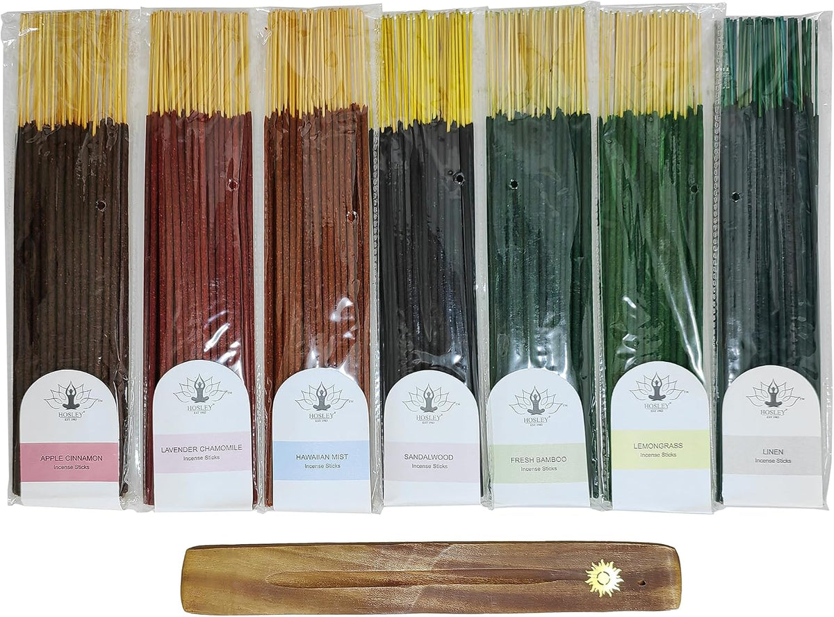 Hosley 320 Assorted Incense Sticks with Holder Eucalyptus, Fresh Bamboo, Lavender, Myrrh, Lavender Chamomile, Vanilla, Citrus, Dragon Blood Idea for Home, Wedding, Spa, Meditation & Aromatherapy