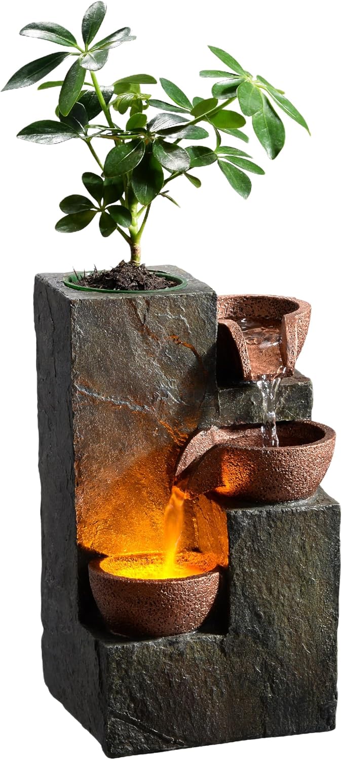 Tabletop Water Fountain – 3-Tier Rock Indoor Waterfall Fountain