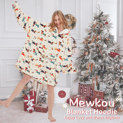 Mewkou Wearable Blanket Hoodie for Adult,Oversized Sherpa Fleece Blanket Hoodie for Women Men,Grey