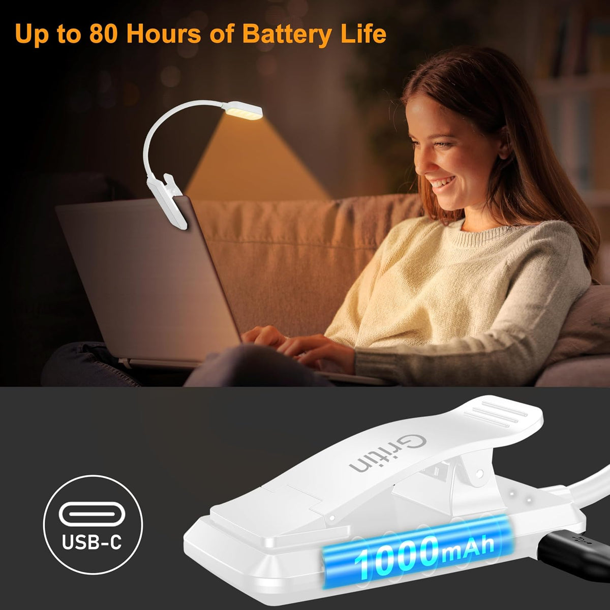 Gritin 16 LED Rechargeable Book Light for Reading in Bed