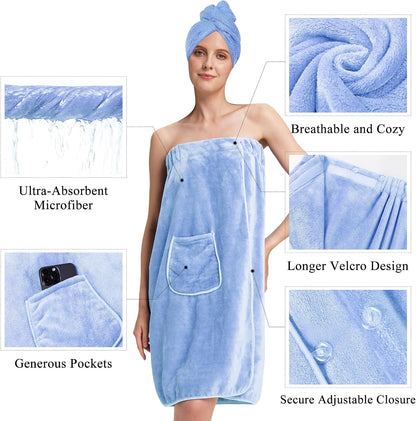 PJGGZ Towel Wrap for Women, Adjustable Button Quick Dry Absorbent Bath Wrap
