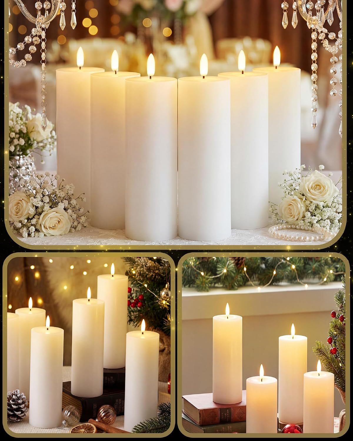 VIHOSE 12 Pack White Flameless Candles Set with Remote and Timer Flickering Flameless Battery Candles Flat Top LED Pillar for Wedding Outdoor Home Festival Decoration(D 3'' H 4'' 5'' 6'')