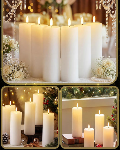 VIHOSE 12 Pack White Flameless Candles Set with Remote and Timer Flickering Flameless Battery Candles Flat Top LED Pillar for Wedding Outdoor Home Festival Decoration(D 3'' H 4'' 5'' 6'')