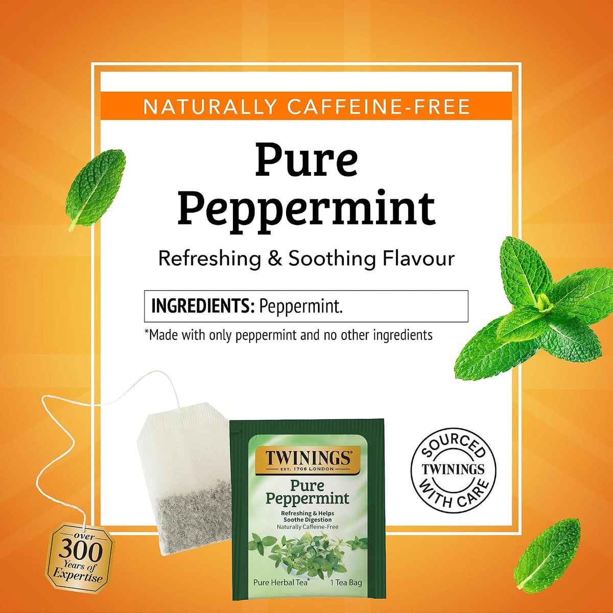 Twinings Pure Peppermint Herbal Caffeine-Free Tea Bags, 20 CT Box (1 Pack)