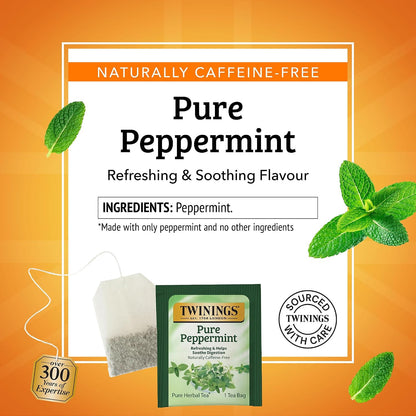 Twinings Pure Peppermint Herbal Tea Individually Wrapped Bags, 100 Count (Pack of 1), Fresh Minty Flavour, Naturally Caffeine-Free, Enjoy Hot or Iced, 100 Teabags