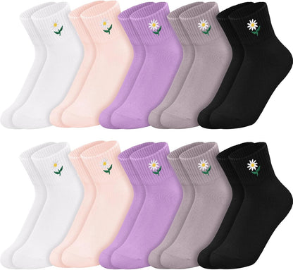 Eurzom 10 Pairs Socks Womens Crew Elastic Ankle Length Cotton Socks Aesthetic Cute Lightweight Low Cut Gifts for Women - Colors B