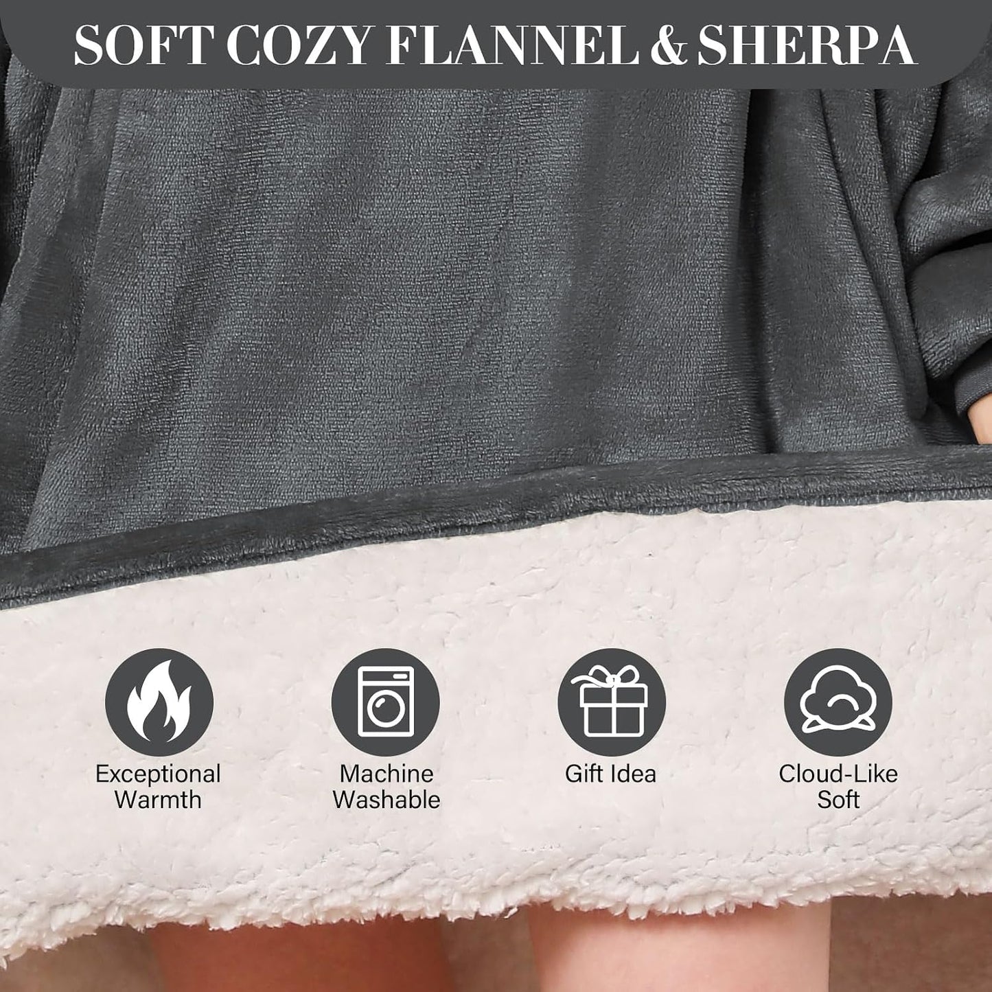 LetsFunny Blanket Hoodie,Oversized Wearable Sherpa Fleece Blanket Sweatshirt,Super Soft Warm Cozy with Giant Pocket,Gifts for Women Men Adults Teenagers, One Size Fits All
