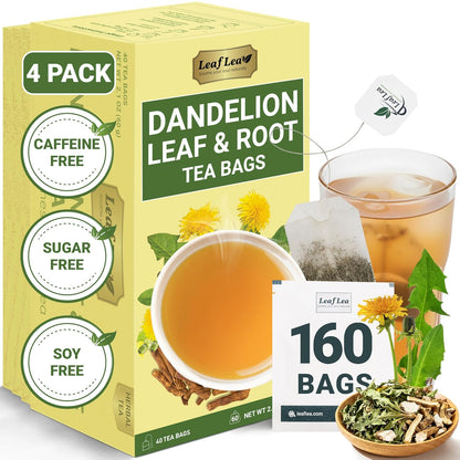 LeafLea Dandelion Root & Leaf Tea Bags, Gut Health Support, 160 Count