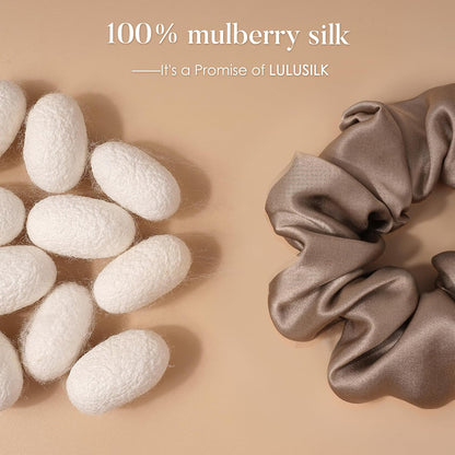 LULUSILK Silk Scrunchies for Hair Sleep, 100% Real Mulberry Silk, No Damage Hair Ties for Women and Girls, Classic Black, Pack of 3