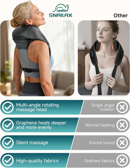 Snailax Neck Massager for Pain Relief Deep Tissue, Neck Massage with Heat, Cordless Massager for Back and Shoulder Pain, Deep Kneading Back Massager, Gift for Mom Dad