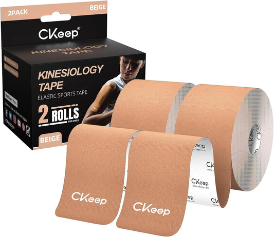 CKeep Kinesiology Tape, Uncut Premium Elastic Athletic Tape 2 Rolls, Beige