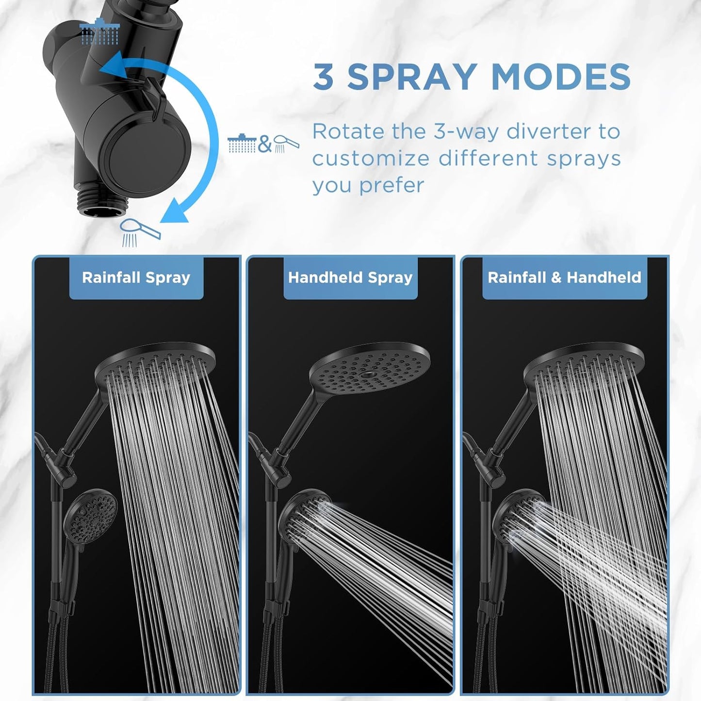 MakeFit Dual Filtered Rain Shower Head Combo, High Pressure Handheld Shower Head with Adjustable Bar - Rainfall Shower Head And Showerhead with Filter for Hard Water - Removes Chlorine