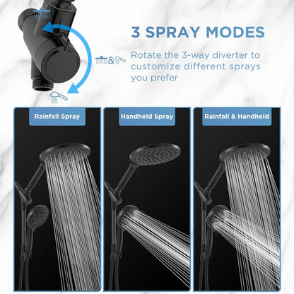 MakeFit Dual Filtered Rain Shower Head Combo, High Pressure Handheld Shower Head with Adjustable Bar - Rainfall Shower Head And Showerhead with Filter for Hard Water - Removes Chlorine