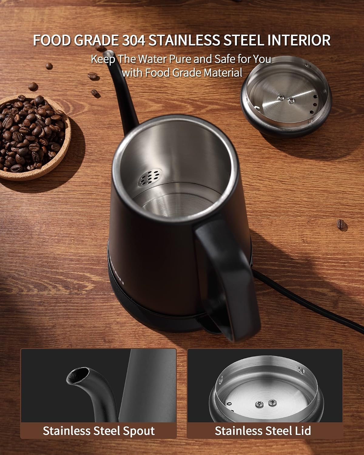 DmofwHi Gooseneck Electric Kettle(1.0L), 100% Stainless Steel BPA Free Classic Pour Over Coffee Kettle | Tea Kettle - Green