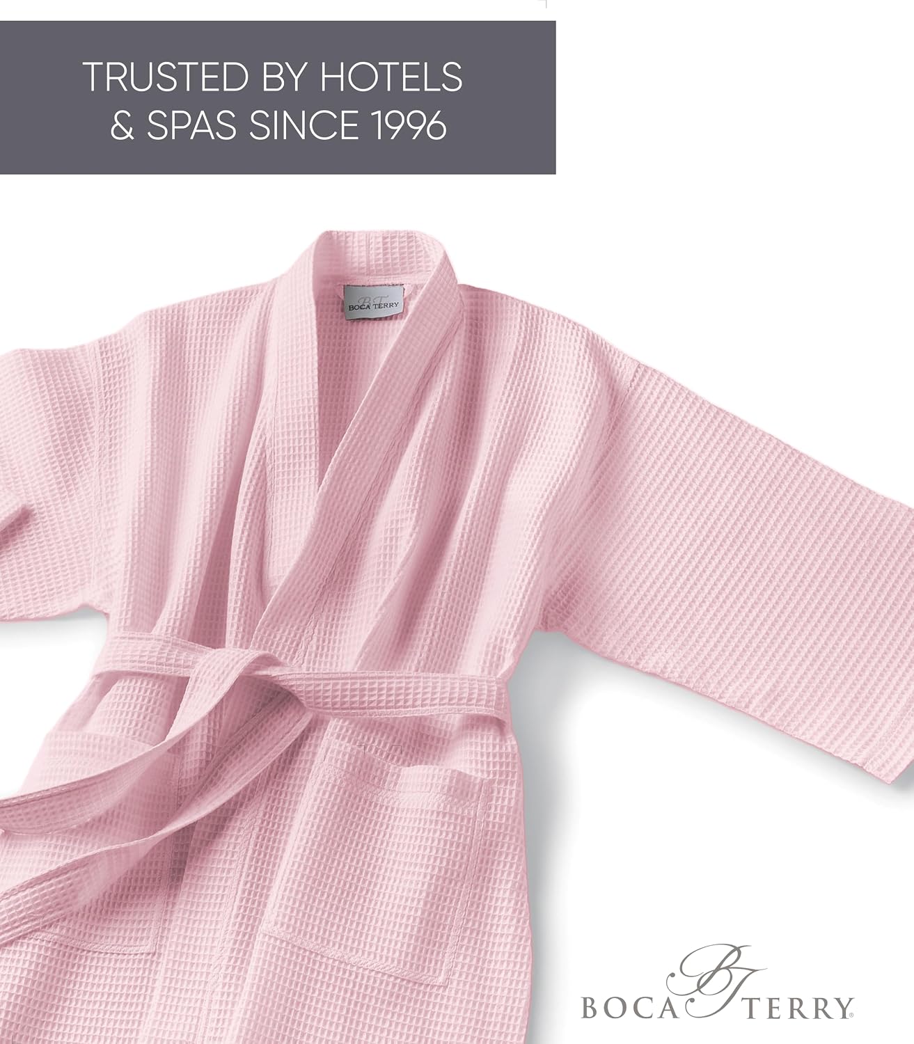 Waffle Robe for Women by BOCA TERRY, Soft Cotton Spa Robes for Summer, Lightweight Knit Waffle Bathrobe, Kimono Bathrobes