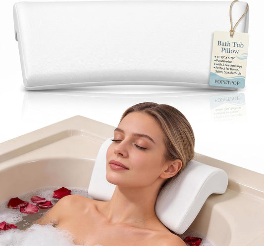 POPETPOP Bath Tub Pillow, Pu Bath Neck Pillows for Tub with 2 Suction Cups
